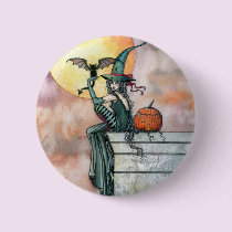 Halloween Witch Cat Pin by Molly Harrison buttons