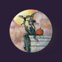Halloween Witch Cat Pin by Molly Harrison buttons