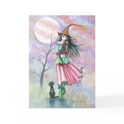Halloween Witch Cats Card Notecard