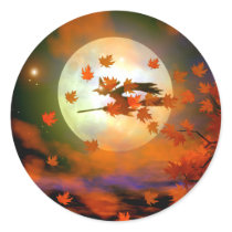 Halloween Witch Flight Round Sticker