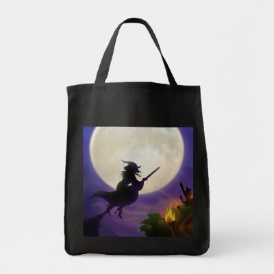 Halloween Witch Full Moon Canvas Bags