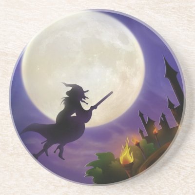 Halloween Witch Full Moon Drink Coasters