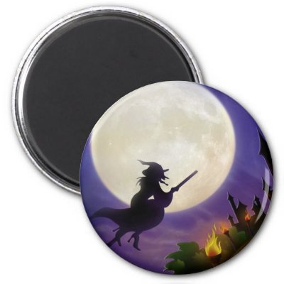 Halloween Witch Full Moon Fridge Magnets