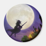 Halloween Witch Full Moon Fridge Magnets