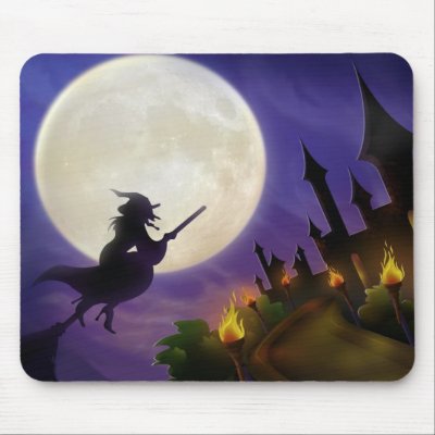 Halloween Witch Full Moon Mousepad