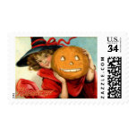 Halloween Witch Girl and a Pumpkin Postage
