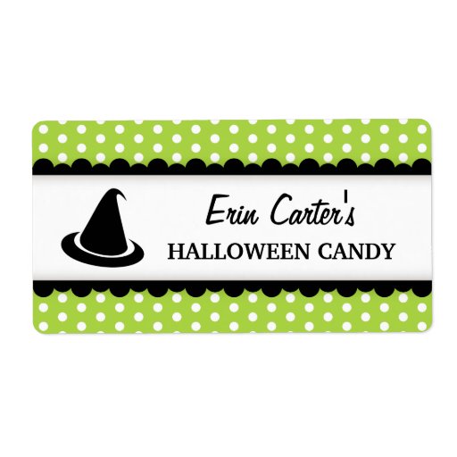 Halloween witch hat green polka dot canning jar labels