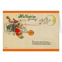 Halloween Witch in a Bi-Plane Cards
