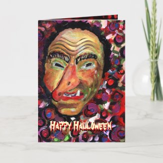 Halloween Witch Mask Painting by Ginette Greeting Card