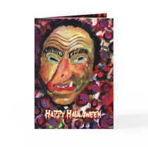 halloween, scary, evil, red, black, mask, witch, blood, ooak, original design, ginette, invitation, halloween greetings, customized, modern, grunge, death, celebration, holidays, Card with custom graphic design