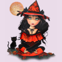 Halloween Witch Moon Cat T-Shirt by Molly Harrison