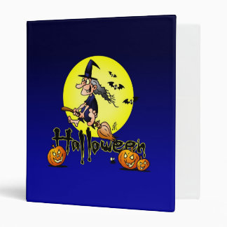 Halloween, witch on a broom, bats and pumpkins vinyl binder
