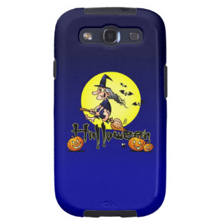 Halloween, witch on a broom, bats and pumpkins samsung galaxy s3 case