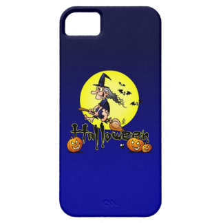 Halloween, witch on a broom, bats and pumpkins iPhone 5 case