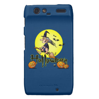 Halloween, witch on a broom, bats and pumpkins motorola droid RAZR cases