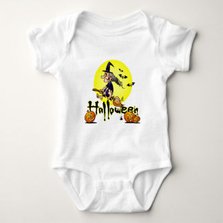 Halloween, witch on a broom, bats and pumpkins t-shirt