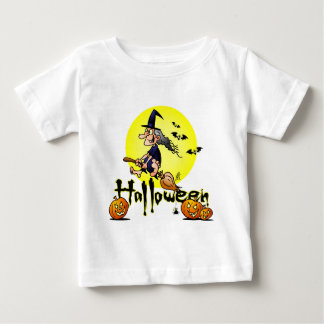 Halloween, witch on a broom, bats and pumpkins shirts