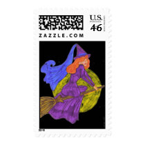 Halloween Witch on black Postage