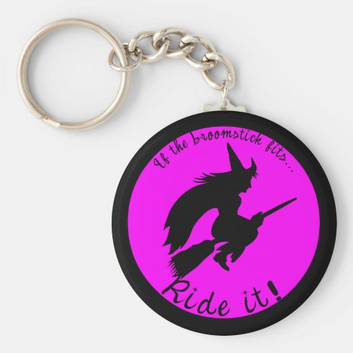 Halloween Witch on Broom Funny Key Fob Keychain Zazzle