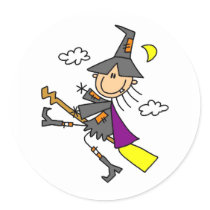 Halloween Witch on Broom stickers