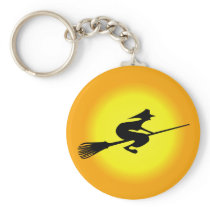 Halloween Witch On Broomstick Key Ring