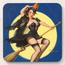 Halloween Witch Pin Up Girl Drink Coasters