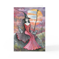 Halloween Witch Tabby Cat Art Card