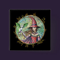 Halloween Witch White Cat Pin Button buttons