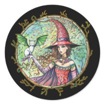 Halloween Witch White Cat Stickers by robmolily Halloween Witch White Cat Stickers