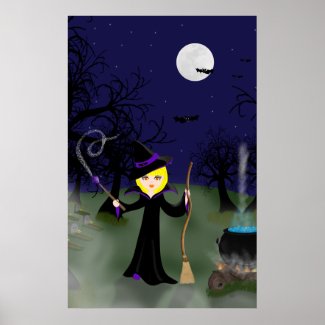 Halloween Witch with Cauldron Print print
