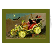 Halloween Witch's Watermelon Car Greeting Card