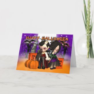 Halloween with two little vampires card