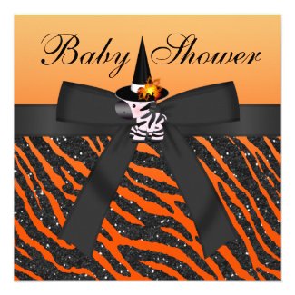 Halloween Zebra & Animal Print Baby Shower Custom Invite