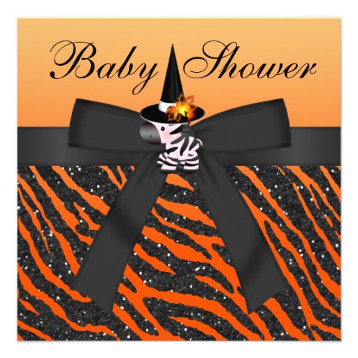 Halloween Zebra & Animal Print Baby Shower Custom Invite (front side)