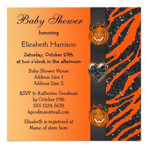 Halloween Zebra & Animal Print Baby Shower Custom Invite