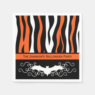 Halloween zebra pattern and bat personalized party disposable napkins