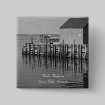 Hall's Harbour Wharf (B&W) Button buttons