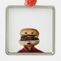 Hamburger Head Man over white Christmas Ornament