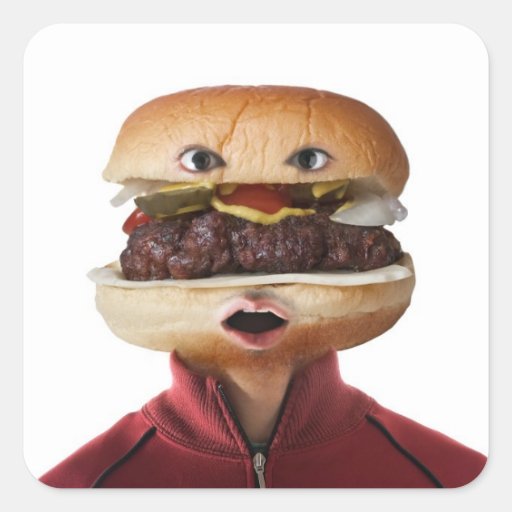 Hamburger Head Man over white Square Stickers
