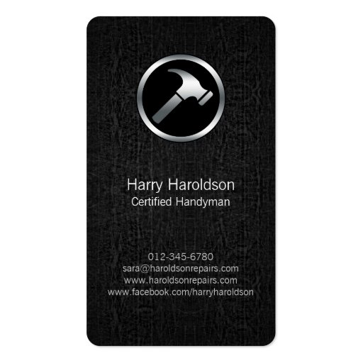 Hammer Icon Black Grunge Handyman Business Card (front side)