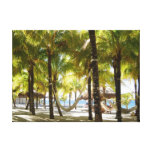 Hammock and palm trees by the ocean Canvas Gallery Wrap Canvas