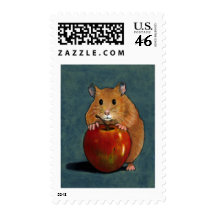 HAMSTER, APPLE, ORIGINAL ART STAMPS