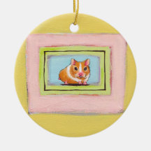 Hamster art fun cute whimsical acrylic painting christmas ornament
