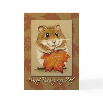 Hamster & Autumn Leaf - Thanksgiving Card by gabycat