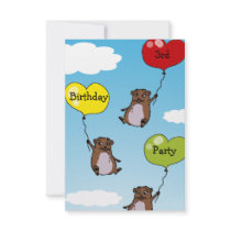 Hamster balloons, 3rd birthday party custom invite