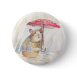 Hamster in the Rain- Funny Mushroom Pinback Button