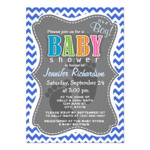 Han Blue Chevron Stripes Personalized Invitations