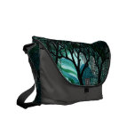 Hand Carved and Cross Hatched Trees on Green Commuter Bags