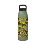 Hand Carved Flowers in Green Tones - Dark Drinking Bottle