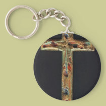 Hand Carved Gold Cross keychains
